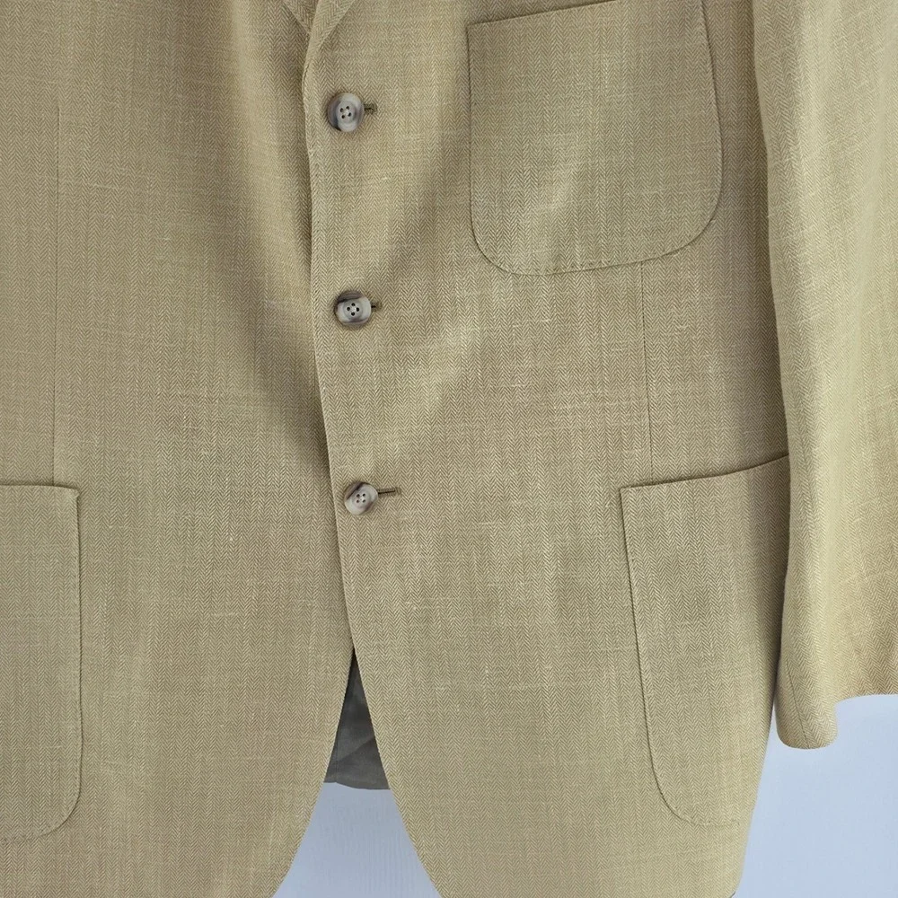 Savile Row London Sport Coat Mens 46R Tan Herringbone Blazer Quiet Luxury Preppy